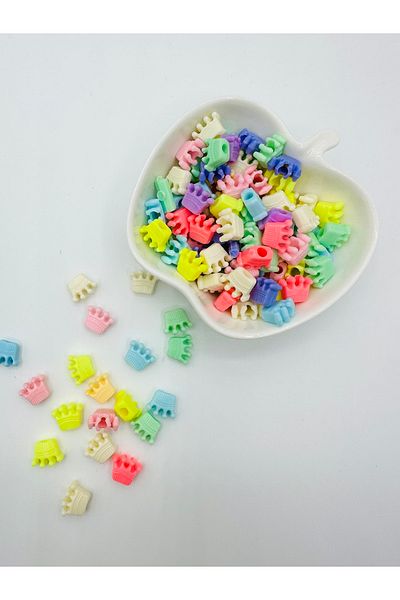 Egem aksesuar 50 Pieces of Mixed Color Crown Figured Plastic Beads for Jewelry Making
