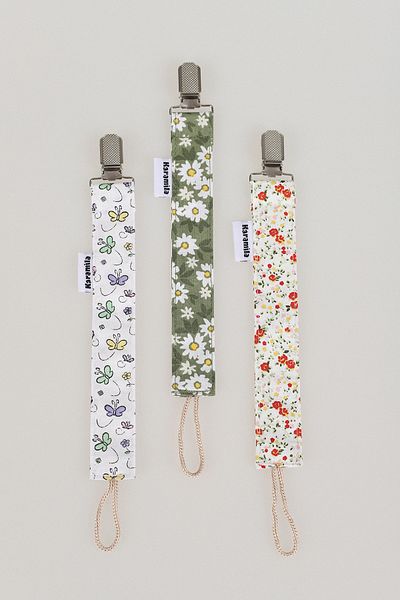 KARAMİLA Set of 3 Baby Girl Pacifier Strap - Pacifier Chain - Pacifier Holder with Flowers
