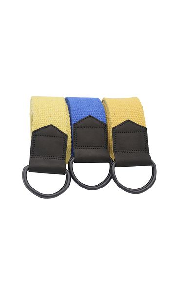 Anatolia Unisex 3-Piece Black Buckle Black Leather Yellow Saks Blue Yellow Woven Tactical Sport Denim Canvas Cloth Belt