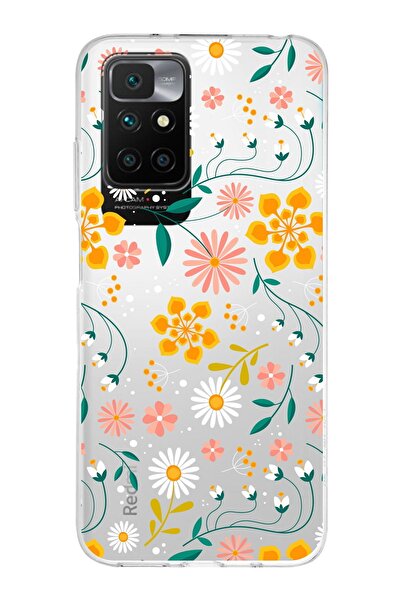 PrintiFy Redmi 10 2022 Uyumlu Kapak Çiçek Tasarımlı Şeffaf Silikon Kılıf
