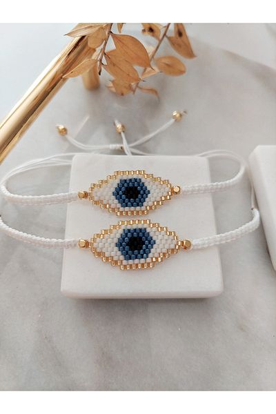 BUNİTA DESİGN Evil Eye Detail Miyuki Beaded Bracelet