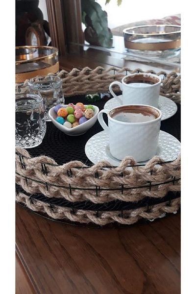 Egindra صينية خوص، صينية خطوبة للشاي والقهوة بتصميم خاص، صينية سوداء