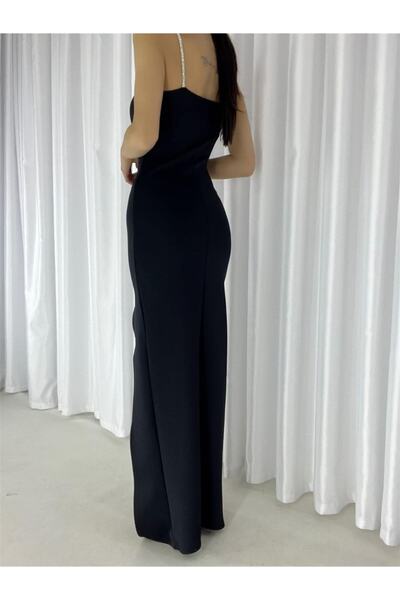 MODA DİNA Siyah Yırtmaç Detay Uzun Yırtmaçlı Elbise, Abiye Elbise, Mezuniyet Elbisesi,nişan Elbisesi, Söz Elbi