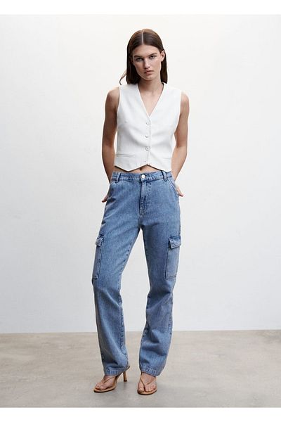 MANGO Woman Pantaloni Cargo Jean cu buzunare
