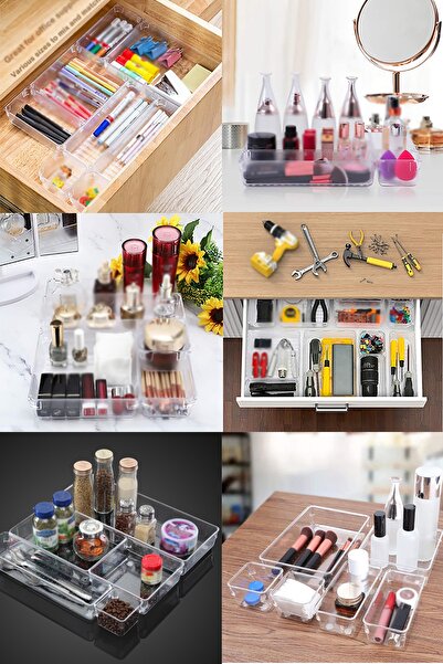 LaGabya 16 Parça Şeffaf Punto Çekmece Dolap Organizeri Seti Makyaj Takı Banyo Düzenleyici Organizer Kutu