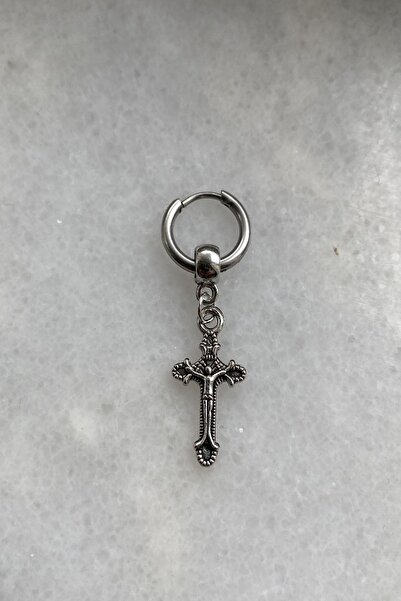 axexuar 316l Halka Çelik Küpe Otantik Haç Model Delikli Kulaklara Gümüş Gri Kadın Erkek Küpesi