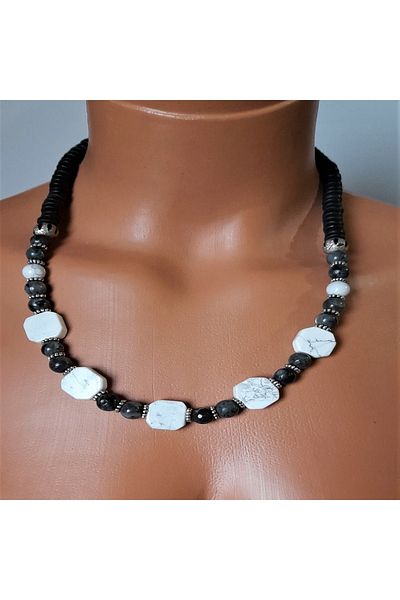 Asteria Elite Larvikite Howlite Coconut Tree Insight, Peace and Earth Necklace Bracelet Set
