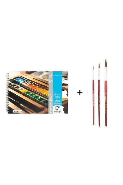 Talens Van Gogh Water Color Notebook A5 300grAnd Bigpoint 145 Watercolor Brush Set No: 2-6-10
