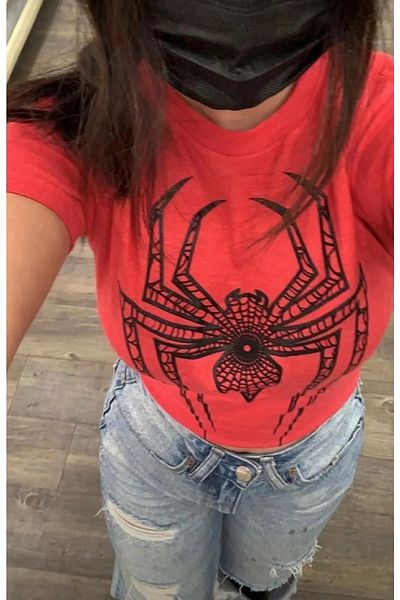 Gofeel Spider Web Pattern Red Color Harajuku Women's Crop Blouse T-Shirt