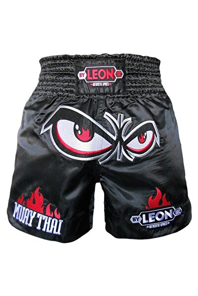 By Leon 1982 Unisex Siyah Leon No Fear Nakışlı Profesyonel Muay Thai Ve Kick Boks Şortu