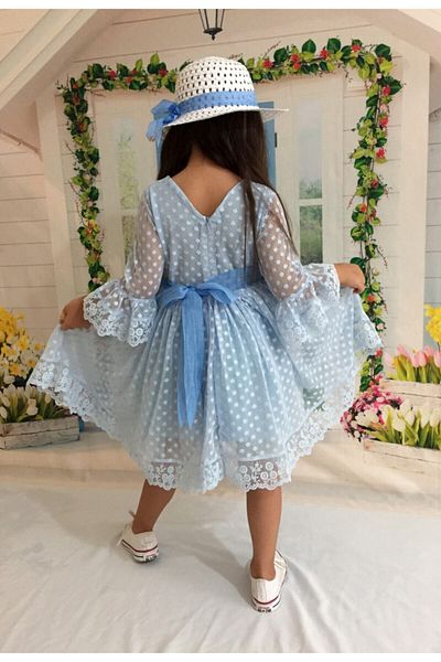 Mixie Pălărie albastră pentru fetiță și rochie model prințesă dantelă