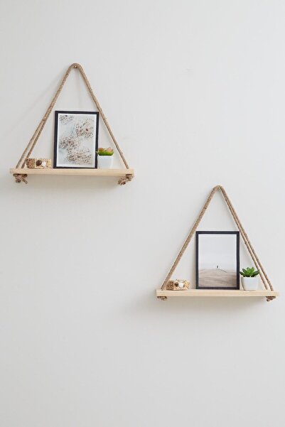 KozmoParti 2 Adet Dekoratif Halatlı Duvar Rafı Kitaplık & Çiçeklik Kzmprt