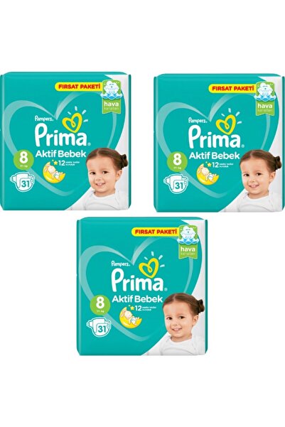 Prima Aktif Bebek 8 Numara Xxl 31 Adet 3 Lü Set