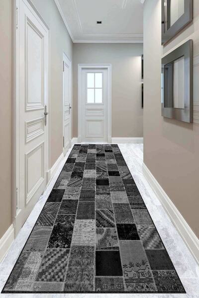 Viva Home Kaymaz Taban Rulo Yolluk Gri Patchwork Ar321