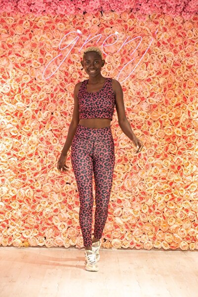 Grenj Fashion Μπορντό Λεοπάρ μοτίβο Ψηφιακό τύπωμα Ψηλόμεσο εφέ σύσφιξης Αθλη...