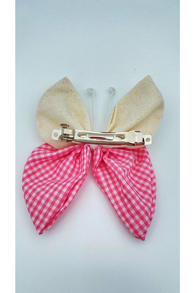 White Alamode Kelebek Series Pink Gingham Cream Color Buckle