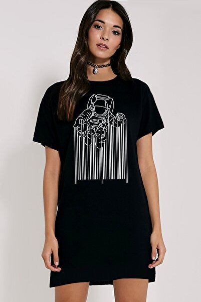 ROCKANDROLL فستان تي شيرت نسائي من القطن الممشط بأكمام قصيرة باللون الأسود من...