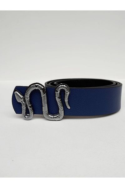 Kemerix Navy Blue Women's Belt - Snake Buckle