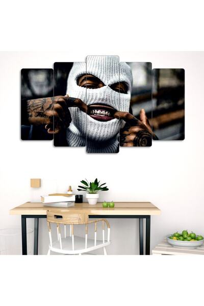 EVLOYA Beyaz Kar Maskeli Adam 5 Parçalı Tablo