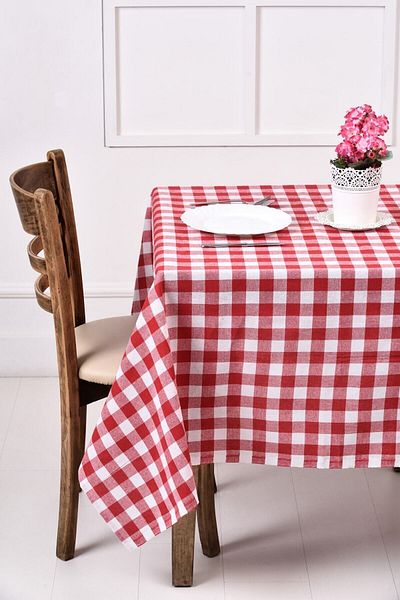 Moda Perde Red White Plaid Gingham Tablecloth, Table Cloth, Picnic Blanket Nostalgia Series