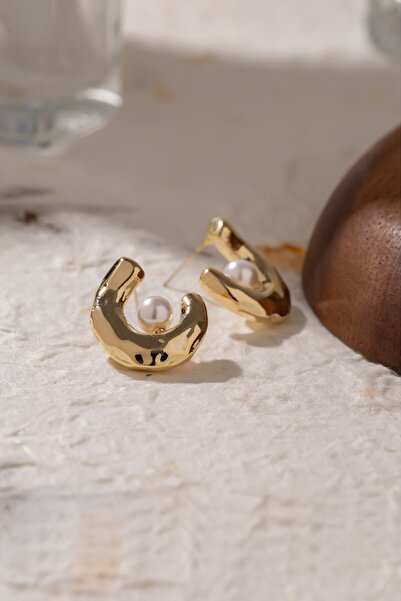 Dora Accessories Incili C Şeklinde Altın Küpe