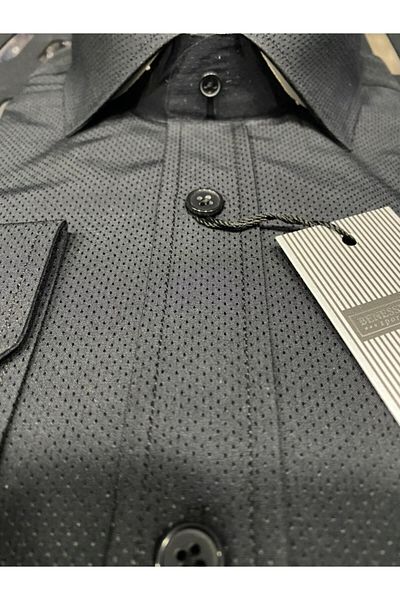 BENESSE Μαύρο ανδρικό πουκάμισο Dobby Pattern Slim Fit