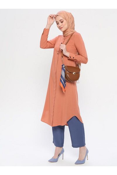 ZENANE Women's Orange Button Detailed Tunic