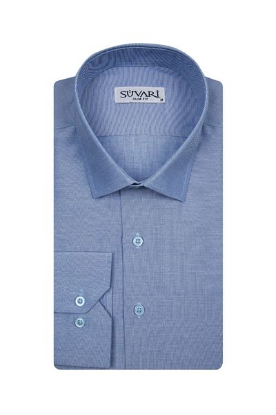 SÜVARİ Slim Fit Blue Men's Plain Shirt
