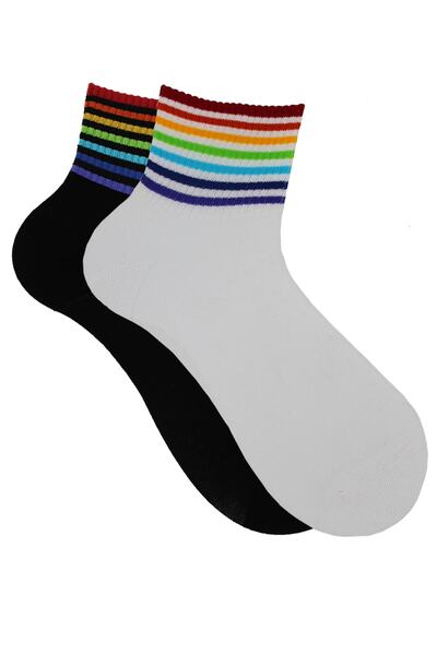 A CLASSE 2 Pack Ankle Rainbow Color Sports Model Mini Socket Women's Socks (B...