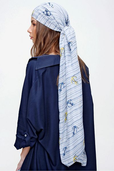 Trend Alaçatı Stili Woman's Blue Patterned Shawl ALC-A2184