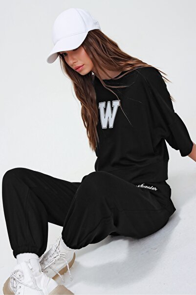 Trend Alaçatı Stili Sweatsuit - Black - Relaxed