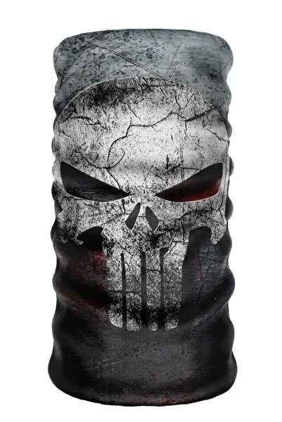 e-Taktik Unisex Gri DeBuff Collar Skull The Punisher Boyunluk Bandana