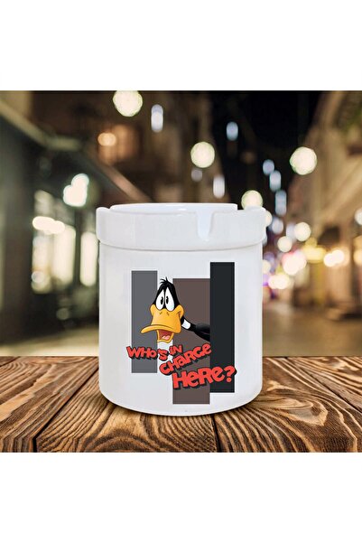 Generic Brand Bela keramička pepeljara sa printom Daffy Ducka