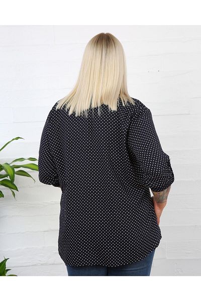 By Alba Collection Cămașă de damă, bumbac, viscoză, buline, mărime mare, neagră