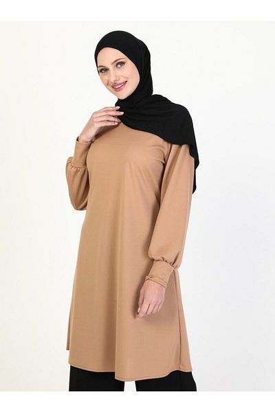 ZENANE Women's Camel Sleeve Detailed Tunic
