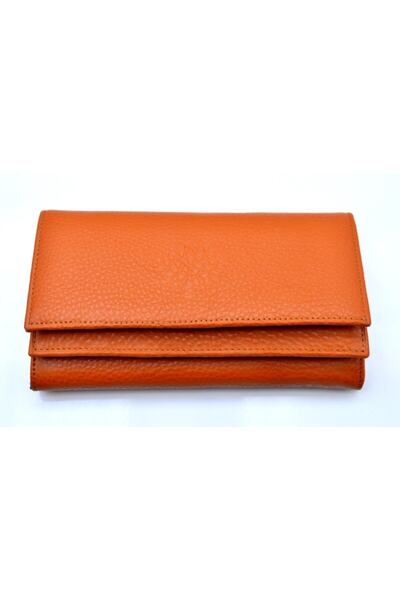 Veskemann Naomi Turuncu Orange Hakiki Deri Çok Bölmeli Cüzdan