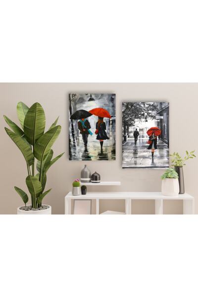 hediyeniburadabul Red Umbrella Multiple Romantic Painting