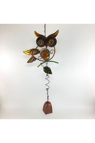 ArtemisSeramik Wrought Iron Colored Bell Bulk Side Owl Wind Chime Garden Balcony Ornament