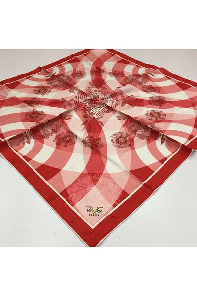 19V69 ITALIA Red Cream Twill Scarf Mandala Pattern Black Series With Scarf Strap 90x90 cm