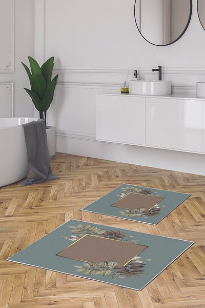 Alanur Home Alanur Trend Non-Slip Base Digital Bathroom Set Kt471 Green