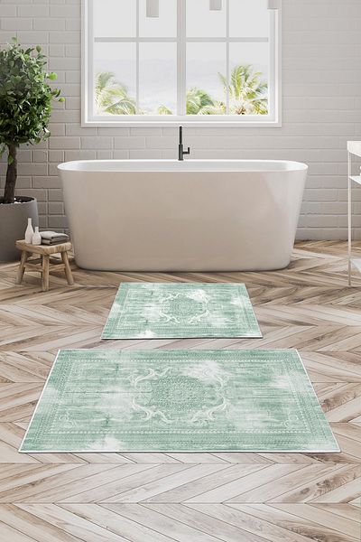 Alanur Home Alanur Trend Non-Slip Base Digital Bathroom Set Kt448 Green