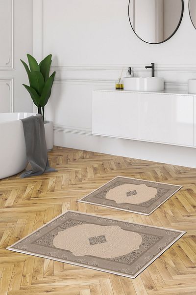 Alanur Home Alanur Trend Non-Slip Base Digital Bathroom Set Kt455 Mink