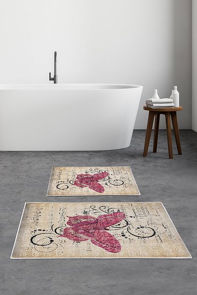 Alanur Home Alanur Trend Non-Slip Base Digital Bathroom Set Kt421 Mink