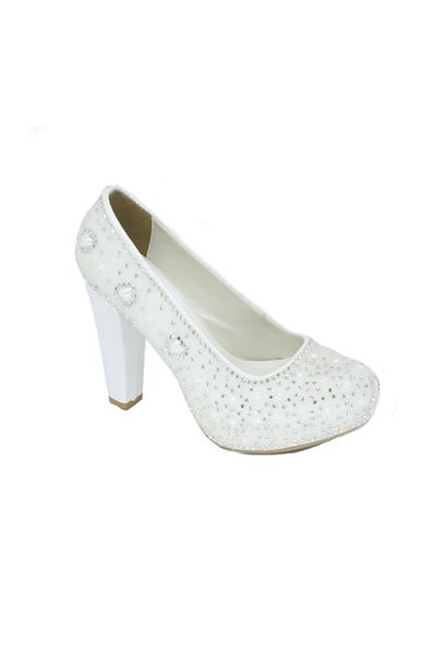 TRENDYSHOES Thick White Platform Rhinestone Bridal Heeled Shoes202452 Z