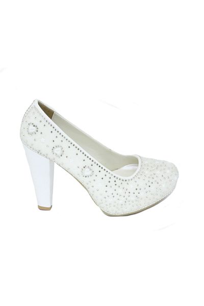 TRENDYSHOES Thick White Platform Rhinestone Bridal Heeled Shoes202452 Z