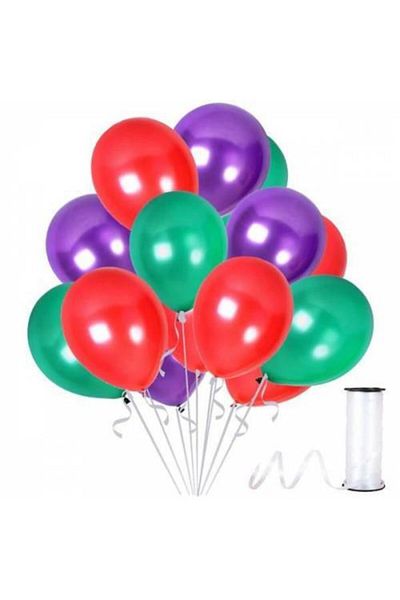 Acar Süs Purple Green Red Metallic Balloon 12 Inch 30 Pieces