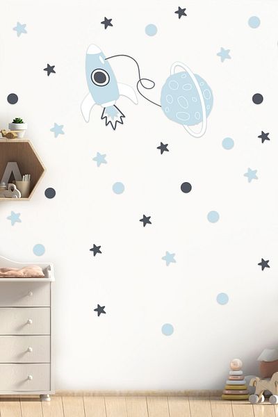 Tilki Dünyası Navă spațială Planet Baby Blue Bleumarin Stele și Buline