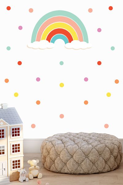 Tilki Dünyası Colorful Rainbow And Colorful Polka Dots Kids Room Wall Sticker