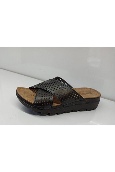 Muya Women's Black Anatomical Leather Slippers