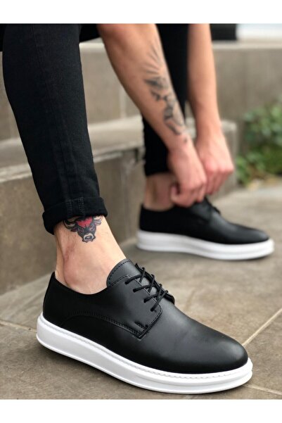 Genel Markalar Bağcıklı Klasik Siyah Beyaz Yüksek Taban Casual Erkek Ayakkabı